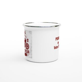 Mug en émail blanc de 354ml (12 oz) motorcycle à personnaliser