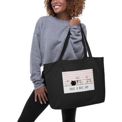 Grand tote bag bio Have a nice day cat