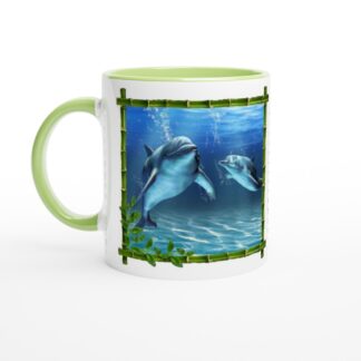 Mug dauphins en céramique blanche 325 ml (11 oz) avec intérieur coloré