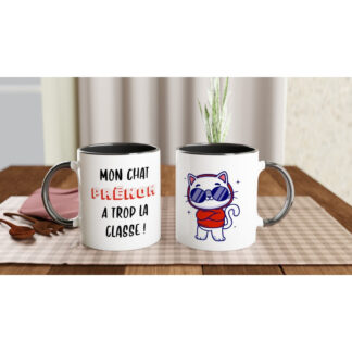 Mug en céramique blanche 325 ml (11 oz) avec intérieur coloré cool ou bad cat