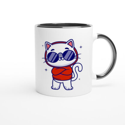 Mug en céramique blanche 325 ml (11 oz) avec intérieur coloré cool ou bad cat