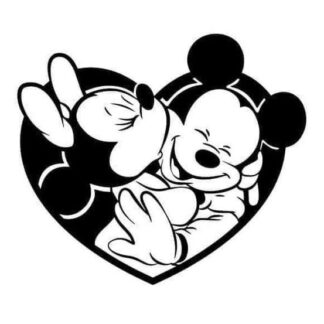 Sticker autocollant Minnie et Mickey bisous coeur