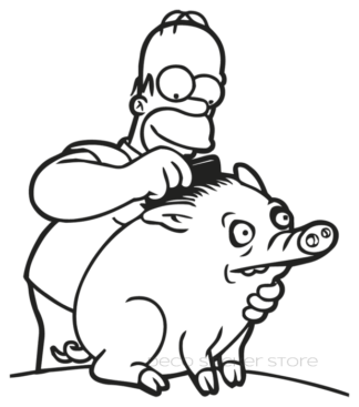 Sticker autocollant Omer Simpson peigne le cochon