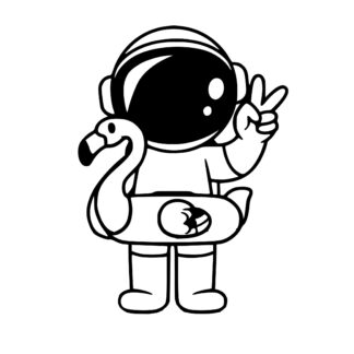 Sticker autocollant astronaute flamand rose