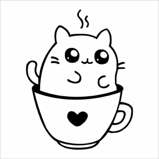 Sticker autocollant chat manga dans la tasse