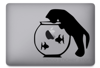 Sticker autocollant chat poissons bocal MacBook