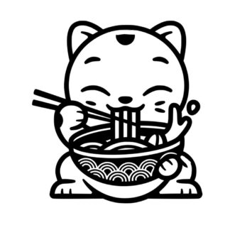 Sticker autocollant maneki neko chat mange nouilles