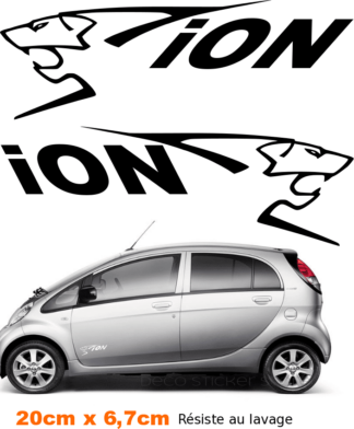 Sticker autocollant peugeot ION 1 gauche + 1 droit taille 20cm x 6,7cm