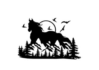 Sticker Autocollant cheval animal animaux  montagne  LB26