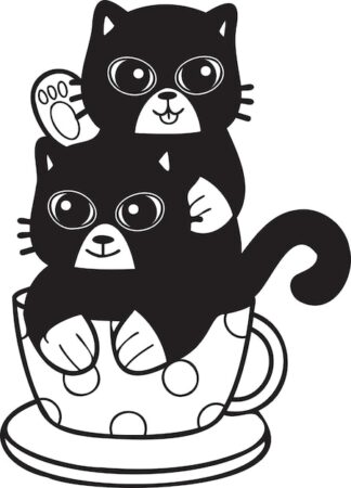 Sticker Autocollant chats et tasse animaux  ANX60