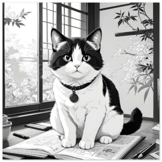 Poster premium en papier semi-brillant chat noir et blanc