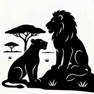 Sticker autocollant Lion avec lionne dans la savane décoration decostickerstore - FG3FTC