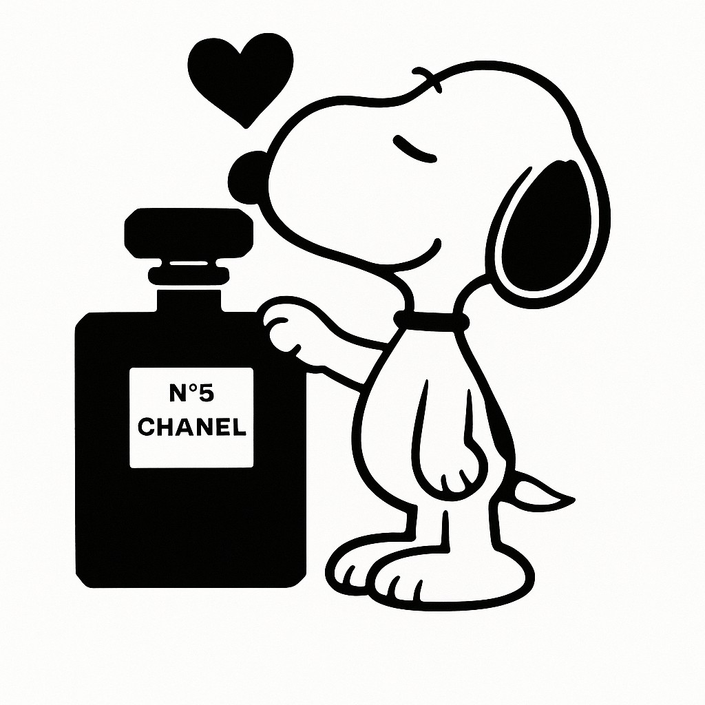 Sticker autocollant Snoopy aime Chanel n°5 décoration decostickerstore - NYQ202