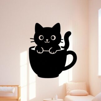 Sticker autocollant Chat mignon dans une tasse décoration decostickerstore - 3UBZHL