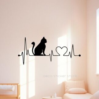 Sticker autocollant  chat cardio coeur