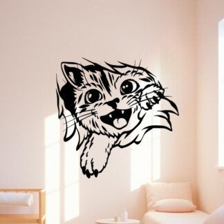 Sticker autocollant chat dans le mur