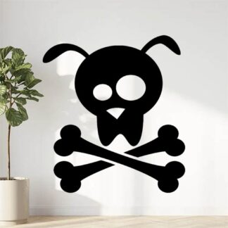 Autocollant sticker crane squelette skull tete de mort chien