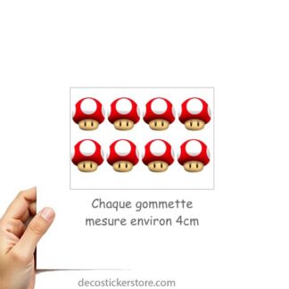 Lot de 8 gommettes adhésives Mario bross champignon Toad