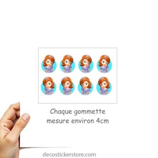 Lot de 8 gommettes adhésives princesse Sofia médaillon