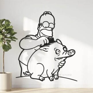Sticker autocollant Omer Simpson peigne le cochon