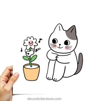 Sticker Autocollant chat fleur imprimé AQ87299