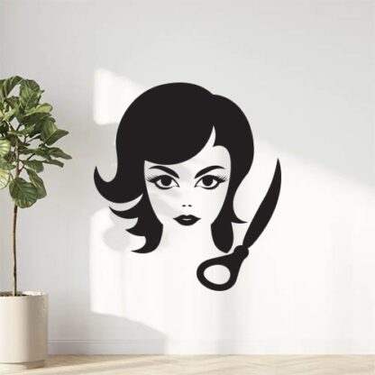 Sticker Autocollant femme coiffure barbier  BC028
