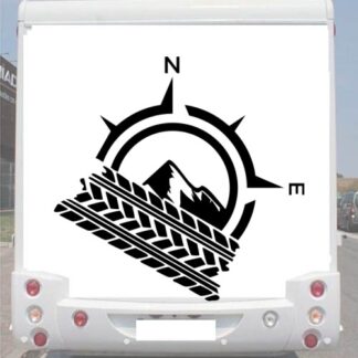 Sticker Autocollant Boussole NE Montagne Trace de pneu