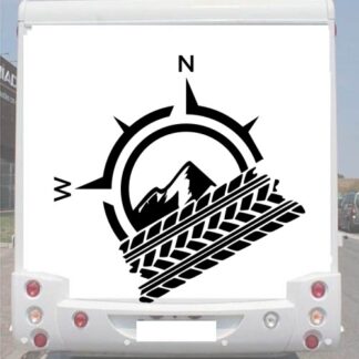 Sticker Autocollant Boussole NW Montagne Trace de pneu