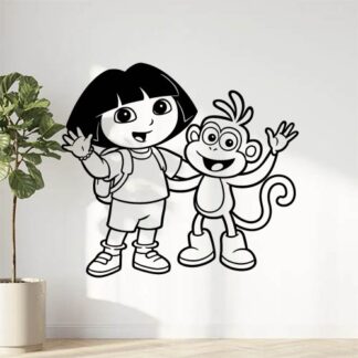 Sticker autocollant Dora l'exploratrice avec un singe décoration decostickerstore - H7J3GD