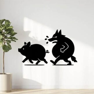 Sticker autocollant loup gros ventre essoufflé derrière cochon décoration decostickerstore - KZF4K1