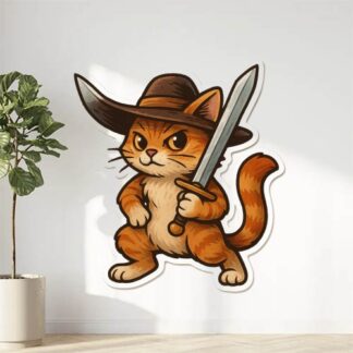 Autocollant Un chat avec un chapeau brandissant une épée décoration decostickerstore - PSR3L4