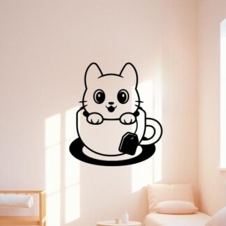 Sticker autocollant chat tasse à thé