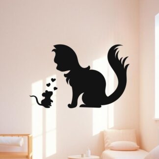 Sticker autocollant chat et souris love