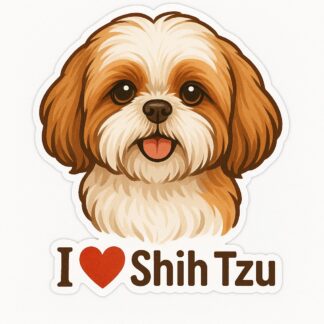 Autocollant Chien Shih tzu avec texte « J❤️ Shih tzu » en bas décoration decostickerstore - 9FWIPS