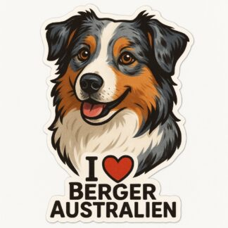 Autocollant Chien berger australien avec texte « I❤️ Berger Australien » en bas décoration decostickerstore - QRRXDA