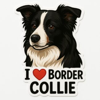 Autocollant Chien border collie avec texte « I❤️ Border Collie » en bas décoration decostickerstore - K9N68I