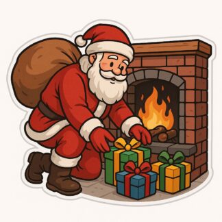 Autocollant Le père Noël met des cadeaux devant la cheminée. décoration decostickerstore - WJMWFW