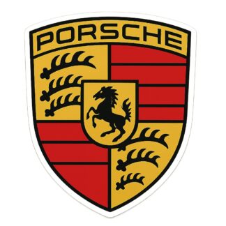 Autocollant Logo Porsche en rouge et jaune et en noir les contours du log décoration decostickerstore - F2R3MS
