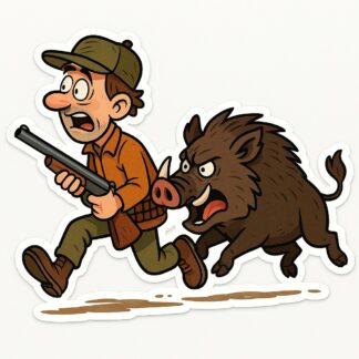 Autocollant humour un chasseur poursuivi par un sanglier décoration decostickerstore - 6FKR6A