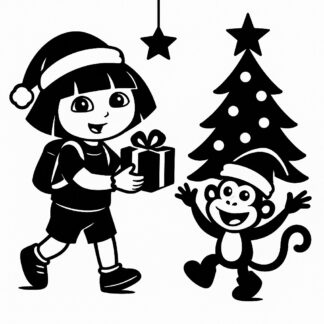 Sticker autocollant Dora l'exploratrice fête Noël avec Babouche. décoration decostickerstore - JITK4T