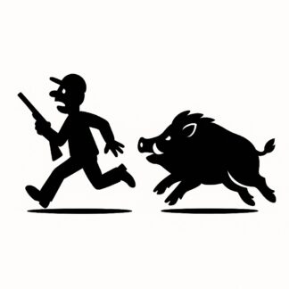 Sticker autocollant humour un chasseur poursuivi par un sanglier décoration decostickerstore - 9D9KJI
