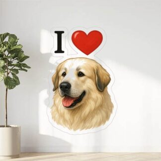 Autocollant Chien montagne des Pyrénées avec texte « I❤️ » en haut décoration decostickerstore - 33AONO