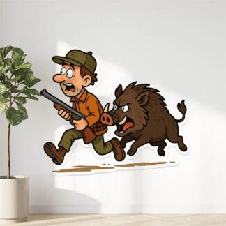 Autocollant humour un chasseur poursuivi par un sanglier décoration decostickerstore - 6FKR6A