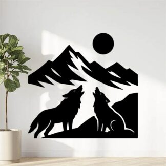 Sticker autocollant Loup et louve hurlent dans la montagne au crépuscule décoration decostickerstore - 7MDEQL