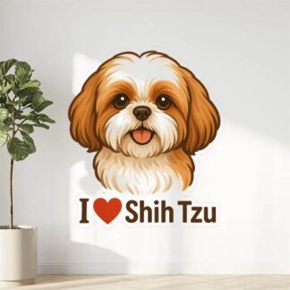 Autocollant Chien Shih tzu avec texte « J❤️ Shih tzu » en bas décoration decostickerstore - 9FWIPS