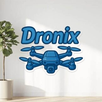 Autocollant Écrit Dronix en bleu avec un drone en bas du mot en bleu décoration decostickerstore - BKPE6H