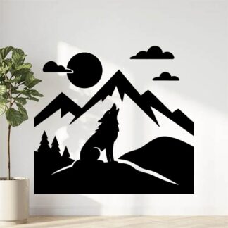Sticker autocollant Loup hurle dans la montagne au crépuscule décoration decostickerstore - BOHCMA