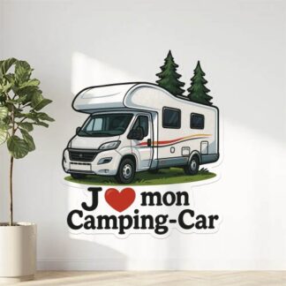 Autocollant Camping en blanc écrit Pilote en Noir écrit en bas J❤️ mon Camping Car décoration decostickerstore - CZYCOD