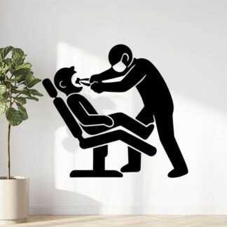 Sticker autocollant Dentiste qui arrache une dent, son patient est sur le fauteuil et le dentiste tire de toutes ses forces. décoration decostickerstore - DDXHQZ