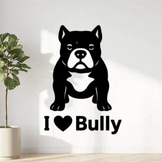 Sticker autocollant Chien bully avec texte « I❤️ Bully » en bas décoration decostickerstore - E8INBP
